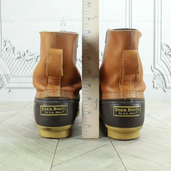 LL Bean Brown Leather Lounger Shearling Lined Front Zip Duck Boots Size 9 M - Picture 7 of 9